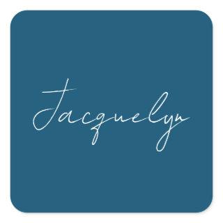 Ocean Blue Plain Elegant Modern Minimalist Name Square Sticker