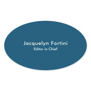 Ocean Blue Plain Elegant Modern Minimalist Oval Sticker