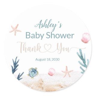 Ocean Sea Turtle Girl Thank You Baby Shower Favor  Classic Round Sticker