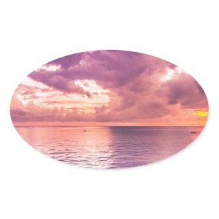 Ocean Sunset Inspirational Oval Sticker