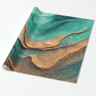 Ocean Teal and Bronze Abstract Art