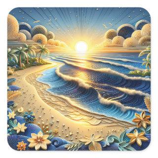 Ocean View Tropical Paper Quilling Effect  Square Sticker