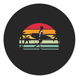 Ocean Vintage Surfing Hawaii Retro Surfer Classic Round Sticker