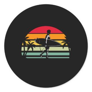 Ocean Vintage Surfing Hawaii Retro Surfer Classic Round Sticker