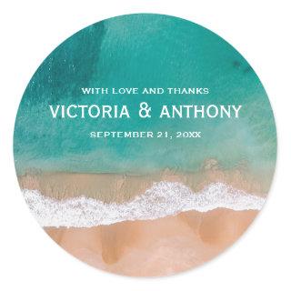 Ocean Wave, Beach Wedding Thank You Classic Round Sticker