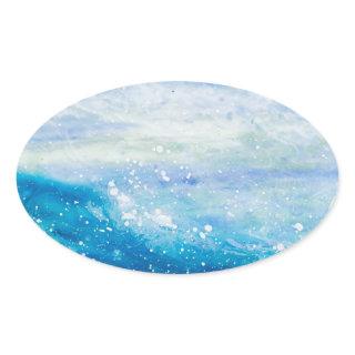 Ocean wave painting sea foam painting oval sticker