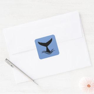 Ocean Wave Whale Tail Silhouette Square Sticker