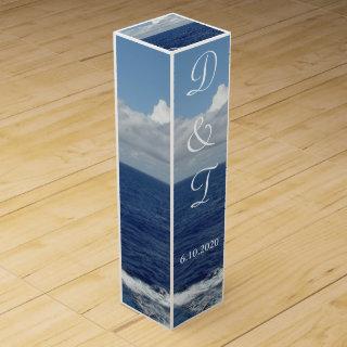 Ocean Waves Monogrammed Wedding Wine Box Favors