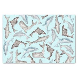Oceanic Watercolor Fishes in Blue Black White Gray Tissue Paper