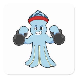 Octopus as Bodybuilder with Dumbbells Square Sticker