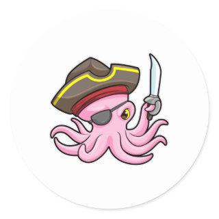 Octopus as Pirate with Saber & Eye patch Classic Round Sticker