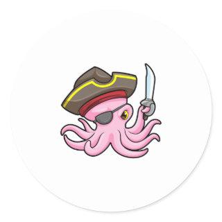 Octopus as Pirate with Saber & Eye patch Classic Round Sticker