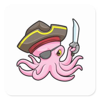 Octopus as Pirate with Saber & Eye patch Square Sticker