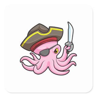 Octopus as Pirate with Saber & Eye patch Square Sticker