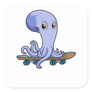 Octopus as Skater with Skateboard Square Sticker