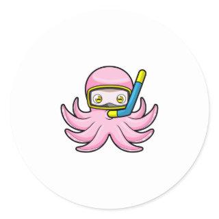 Octopus at Diving with Snorkel & Swimming goggles Classic Round Sticker