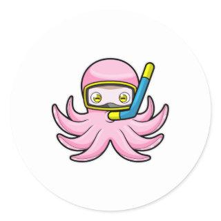 Octopus at Diving with Snorkel & Swimming goggles Classic Round Sticker