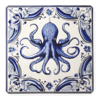 Octopus Blue and White Sea Ocean theme Square Sticker
