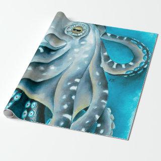 Octopus Blue Watercolor Detail