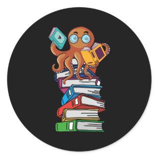 Octopus Book Reading Kraken Library Humor Reader Classic Round Sticker
