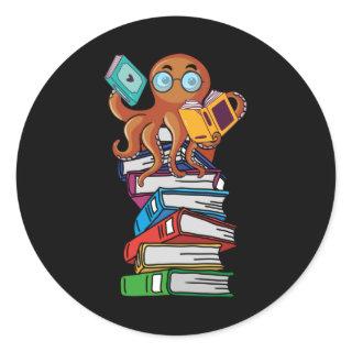 Octopus Book Reading Kraken Library Humor Reader Classic Round Sticker