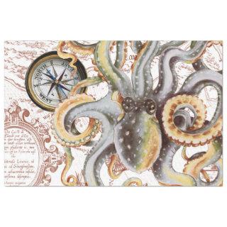 Octopus Burnt Orange Vintage Map Compass Nautica Tissue Paper