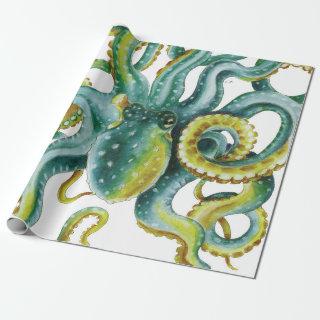 Octopus Green Watercolor Art