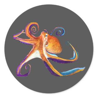 Octopus sealife watercolor art classic round sticker