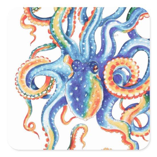 Octopus Tentacles Colorful Watercolor Art Square Sticker