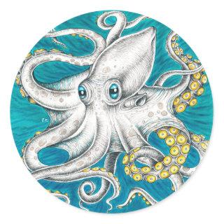 Octopus Tentacles Green teal ink Classic Round Sticker