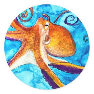 Octopus watercolor under the sea art classic round sticker