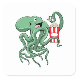 Octopus with Popcorn Square Sticker