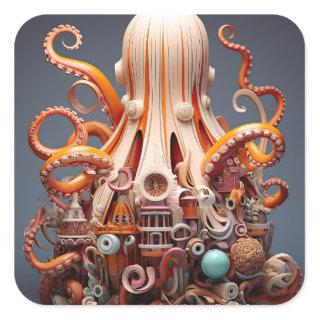 Octopus World Underwater Fantasy Ocean Abstract Square Sticker