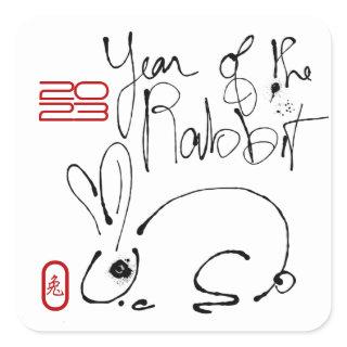 Odd Rabbit original ink Drawing Chinese Year Birth Square Sticker