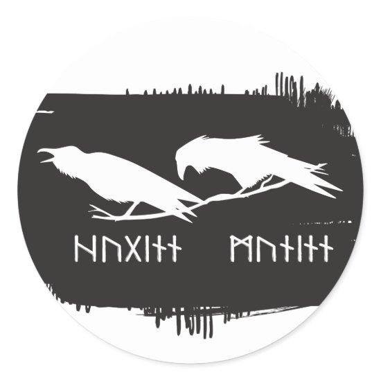 Odin Raven Crow Viking Mythology runes runic Classic Round Sticker