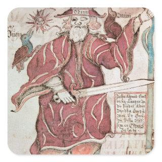 Odin, with his two crows, Hugin  and Munin Square Sticker