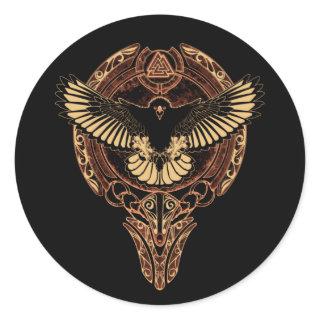Odin's Eagle Hawk and Valknut Classic Round Sticker