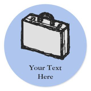 Office Briefcase or Travel Suitcase Sketch. Blue. Classic Round Sticker