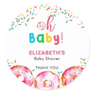 Oh Baby Donut Shower Colorful Cute Rainbow Classic Round Sticker