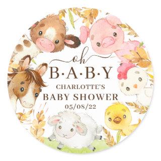 Oh Baby Farm Animals Baby Shower Favor  Classic Round Sticker