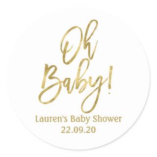 Oh Baby gold baby shower Classic Round Sticker