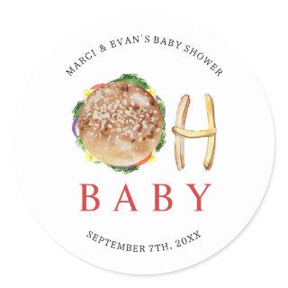 Oh Baby Hamburger and Fries Co Ed Baby Shower Classic Round Sticker