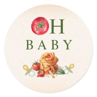Oh Baby Pasta & Pacifiers Baby Shower Classic Round Sticker