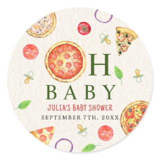 Oh Baby Pizza + Pacifiers Baby Shower Classic Round Sticker