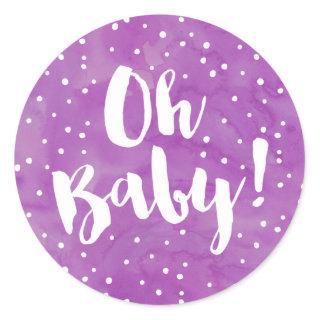 Oh Baby Purple Watercolor Baby Shower Classic Round Sticker