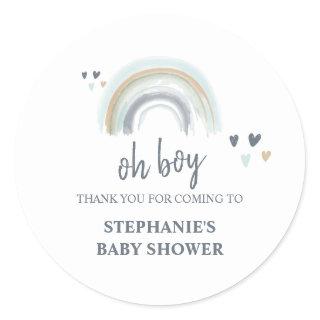 Oh Boy Baby Shower Blue Boho Rainbow Thank you  Cl Classic Round Sticker