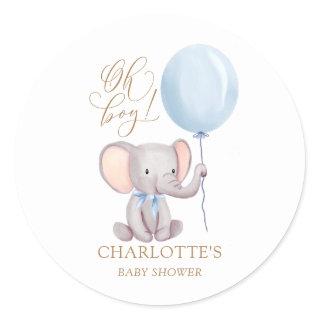 Oh Boy Blue Elephant Balloon Baby Shower Sticker