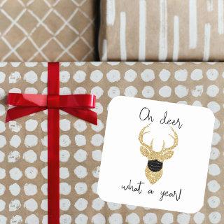 Oh Deer, What A Year! Funny Christmas Holiday Square Sticker