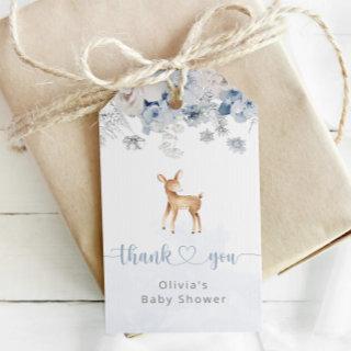 Oh deer winter blue silver baby shower gift tags