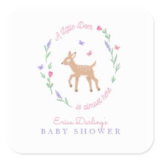 Oh Deer Woodland Theme Baby Shower  Square Sticker